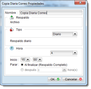 Programación horaria de realización de los backup online